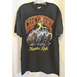 VTG Cheyenne Thunder Rolls Single Stitch T Shirt L 90s Lightning Western Cowboy